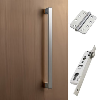 Image: Concord XL 400mm Back to Back Pull Handle Pack - 4 Radius Cornered Hinges - Satin Stainless Steel