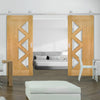 Top Mounted Stainless Steel Sliding Track & Ely 5 Panes Glazed Oak Double Door - Prefinished
