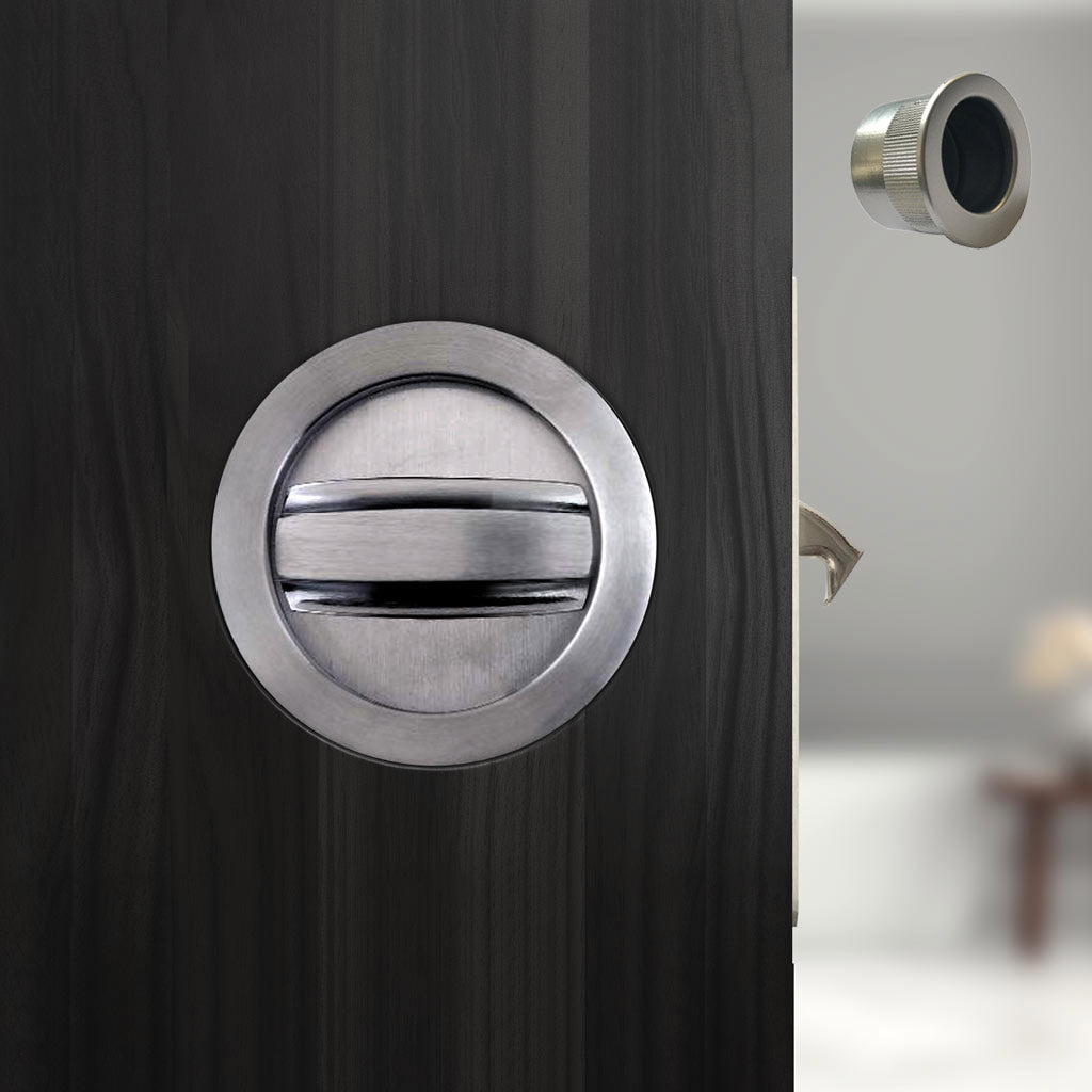 Davis Pocket Door Round Bathroom Lock Turn - Satin Nickel