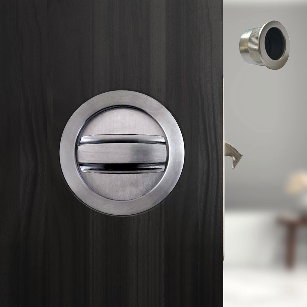 Davis Pocket Door Round Bathroom Lock Turn - Satin Finish