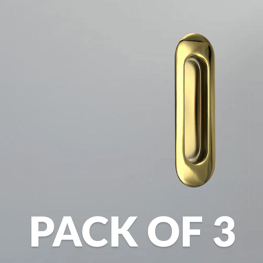 Pack of Three Burbank 120mm Sliding Door Oval Flush Pulls - Polished Gold Finish