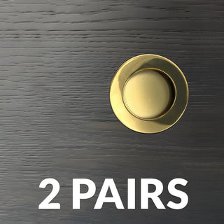 Image: Two Pairs of Anniston 50mm Sliding Door Round Flush Pulls - Polished Gold Finish