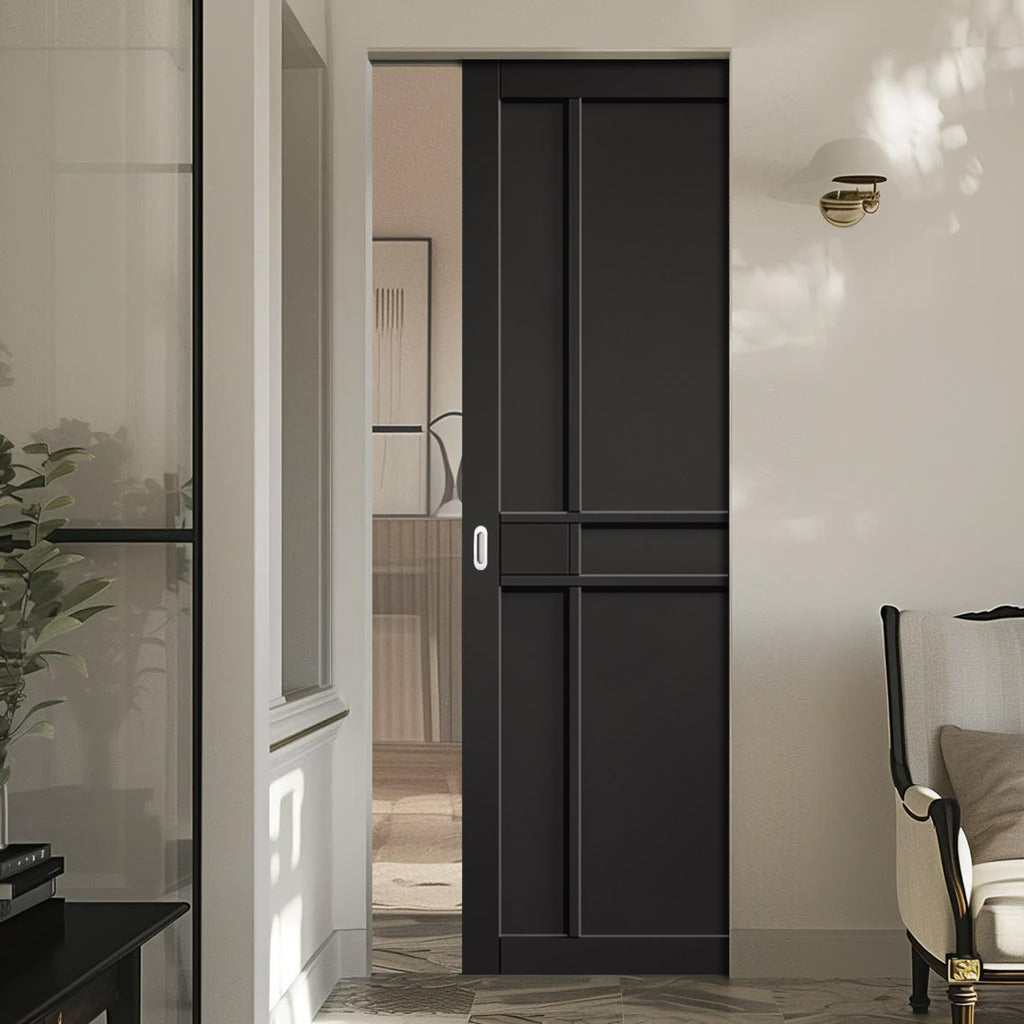 Greenwich Panel Black Painted Absolute Evokit Single Pocket Door - Prefinished