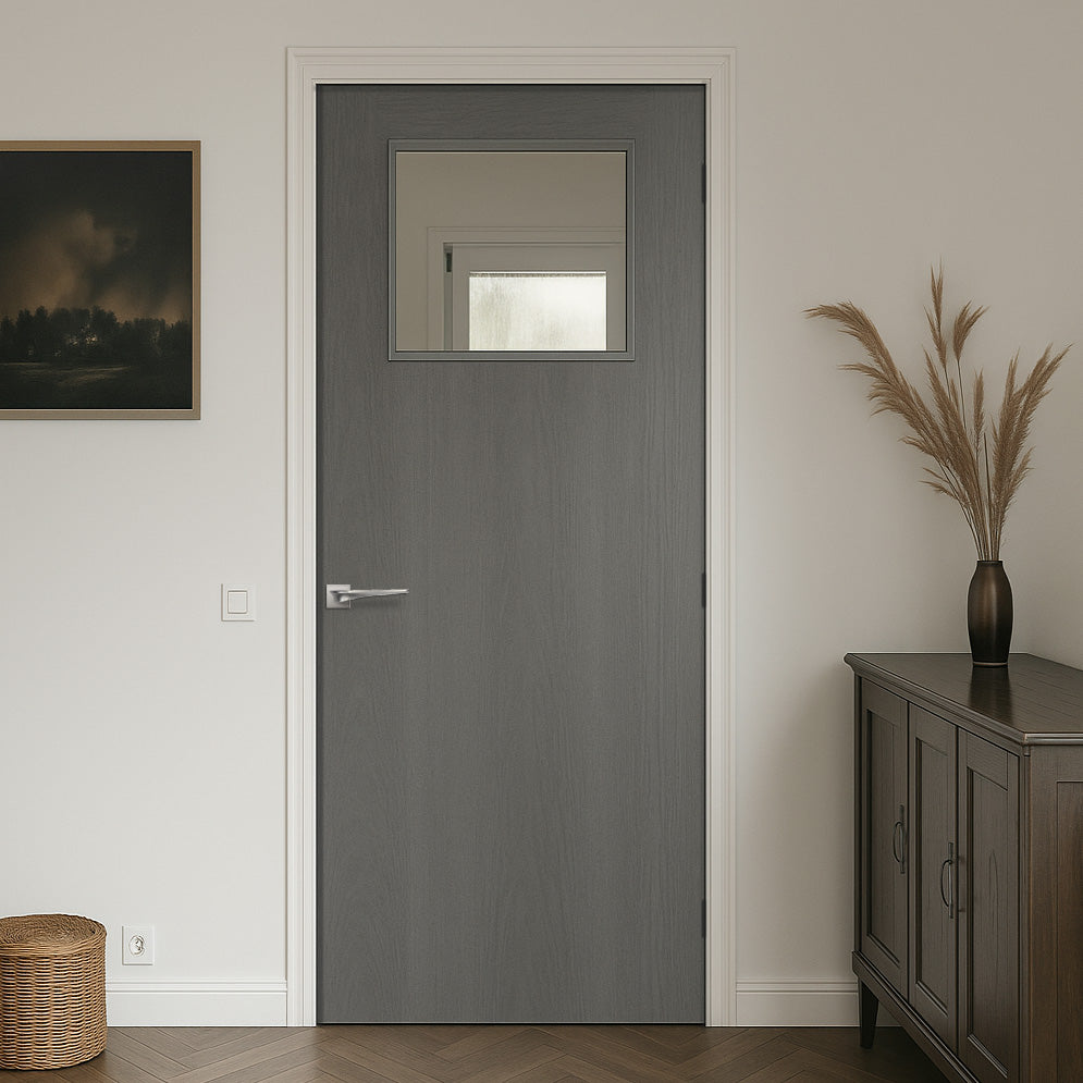 JB Kind Paint Grade Flush Trade Fire Door 1 Pane - Clear Glass - 1/2 Hour Fire Rated - Unfinished