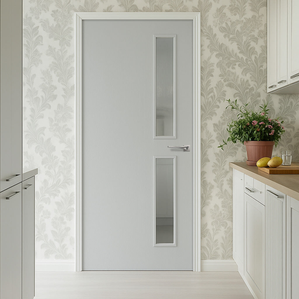 JB Kind Paint Grade Flush Trade Fire Door 2 Panes - Clear Glass - 1/2 Hour Fire Rated - Unfinished