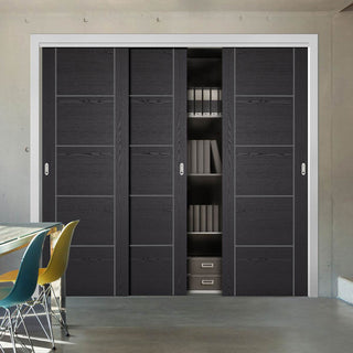 Image: Minimalist Wardrobe Door & Frame Kit - Three Laminate Vancouver Black Door - Prefinished