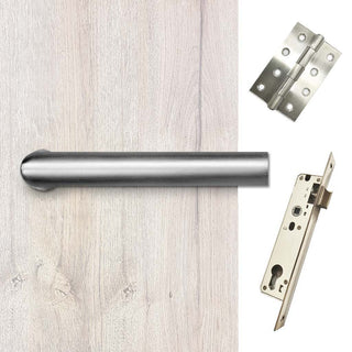 Image: Shelton Door Lever Handle Pack - 4 Square Hinges - Satin Stainless Steel