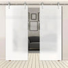 Double Glass Sliding Door - Solaris Tubular Stainless Steel Sliding Track & Linton 8mm Obscure Glass - Obscure Printed Design