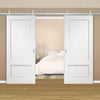 Top Mounted Stainless Steel Sliding Track & Madison White Primed Panel Double Door