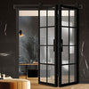 Sliding Top Mounted Black Folding Track & Double Door - Malvern Black Internal Door - Clear Glass - Prefinished