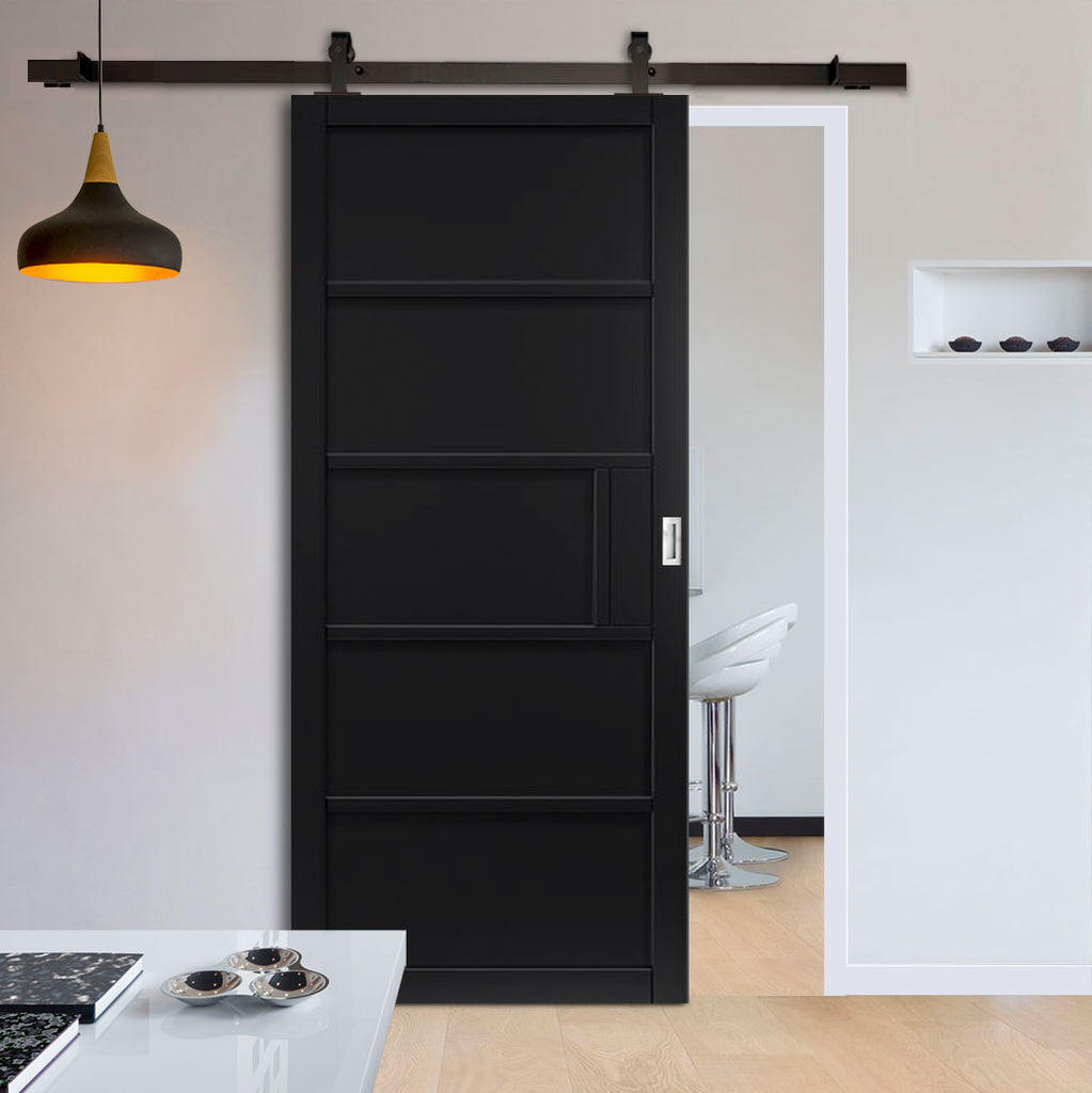 Top Mounted Black Sliding Track & Door - Industrial Metro Black Panel Internal Door - Prefinished