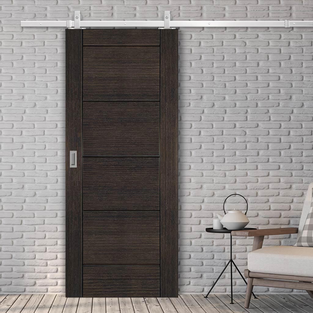 Top Mounted Stainless Steel Sliding Track & Montreal Prefinished Dark Grey Ash Door