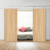 Top Mounted Stainless Steel Sliding Track & Double Door - Montreal Oak Flush Internal Doors - Prefinished