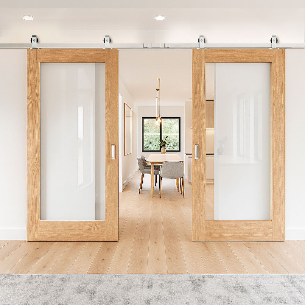 Top Mounted Stainless Steel Sliding Track & Double Door - Pattern 10 Style Oak Internal Door - Clear Glass