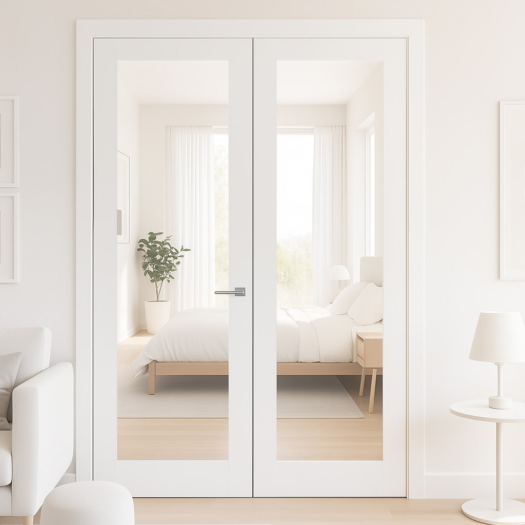 ThruEasi Room Divider - Pattern 10 White Primed Clear Glass Door with Single Side