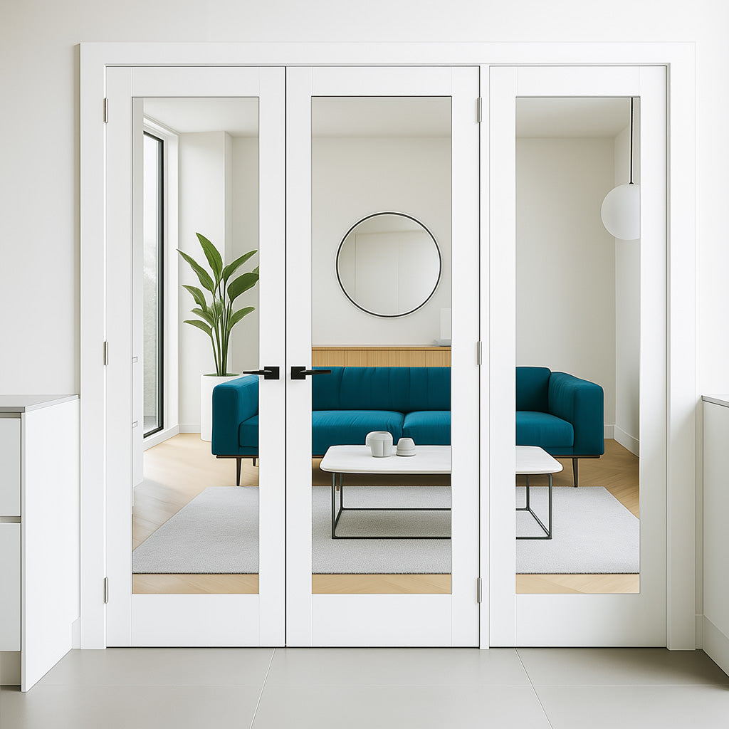 ThruEasi Room Divider - Pattern 10 White Primed Clear Glass Double Doors with Single Side