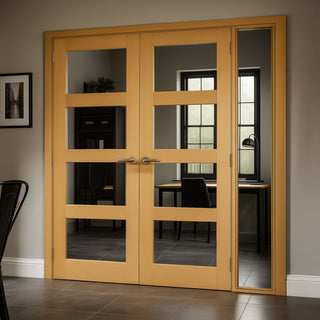 Image: Oak Room Divider - Coventry Shaker Glazed Prefinished Door Pair with Full Glass Side - 2018mm High - Multiple Widths