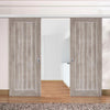 Premium Double Sliding Door & Wall Track - Laminate Mexicano Light Grey Door - Prefinished