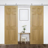 Top Mounted Stainless Steel Sliding Track & Double Door - Regency 6 Panel Oak Doors - Prefinished