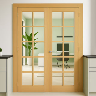 Image: SA 10 Pane Oak Internal Door Pair - Clear Glass - Unfinished