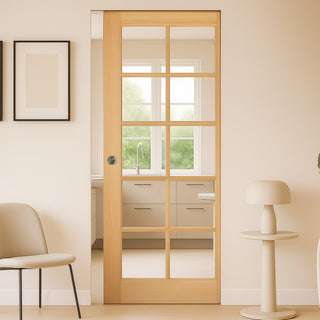 Image: SA 10 Pane Oak Single Absolute Evokit Pocket Door - Clear Glass - Unfinished