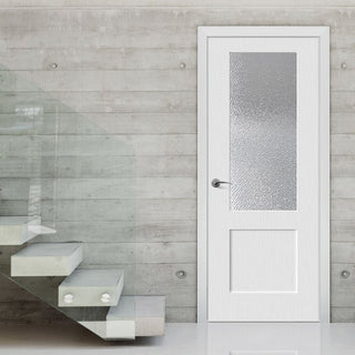 Image: OUTLET - 850x2020mm Shaker Glazed Lightly Grained INTERNAL PVC DOOR WITH STIPPOLYTE GLASS – perfect condition