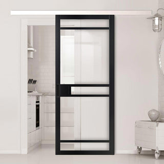 Image: Single Sliding Door & Premium Wall Track - Eco-Urban® Sheffield 5 Pane Door DD6312G - Clear Glass - 6 Colour Options