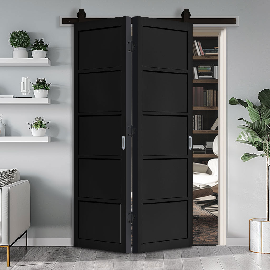 Sliding Top Mounted Black Folding Track & Double Door - Shoreditch Black Door - Prefinished - Urban Collection