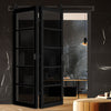 Sliding Top Mounted Black Folding Track & Double Door - Shoreditch Black Door - Prefinished - Tinted Glass - Urban Collection