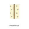 Ares Loft Style Polished Gold Finish Square Cornered Hinges 102x67x2mm - Single Hinge