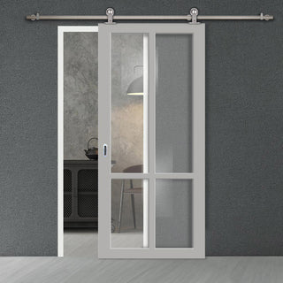 Image: Sirius Tubular Stainless Steel Track & Solid Wood Door - Eco-Urban® Bronx 4 Pane Door DD6315G - Clear Glass - 6 Colour Options