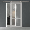 Sirius Tubular Stainless Steel Track & Solid Wood Door - Eco-Urban® Bronx 4 Pane Door DD6315G - Clear Glass - 6 Colour Options