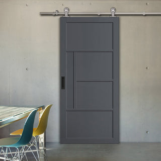 Image: Sirius Tubular Stainless Steel Track & Solid Wood Door - Eco-Urban® Boston 4 Panel Door DD6311 - 6 Colour Options