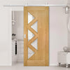 Top Mounted Stainless Steel Sliding Track & Ely 5 Panes Glazed Oak Door - Prefinished