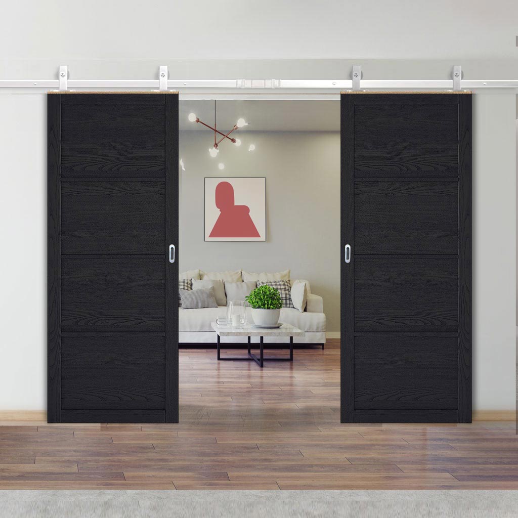 Top Mounted Stainless Steel Sliding Track & Double Door - Soho 4 Panel Charcoal Doors - Prefinished