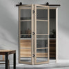 Sliding Top Mounted Black Folding Track & Double Door - Soho Blonde Oak Internal Door - Clear Glass - Prefinished