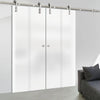 Double Glass Sliding Door - Solaris Tubular Stainless Steel Sliding Track & Spott 8mm Obscure Glass - Obscure Printed Design