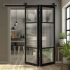 Sliding Top Mounted Black Folding Track & Double Door - Sutton Black Internal Door - With Clear & Reeded Glass - Prefinished