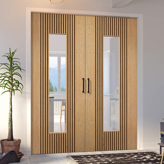 Image: Sydney Oak Internal Door Pair - Clear Glass - Prefinished