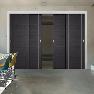 Image: Pass-Easi Four Sliding Doors and Frame Kit - Laminate Vancouver Black Door - Prefinished