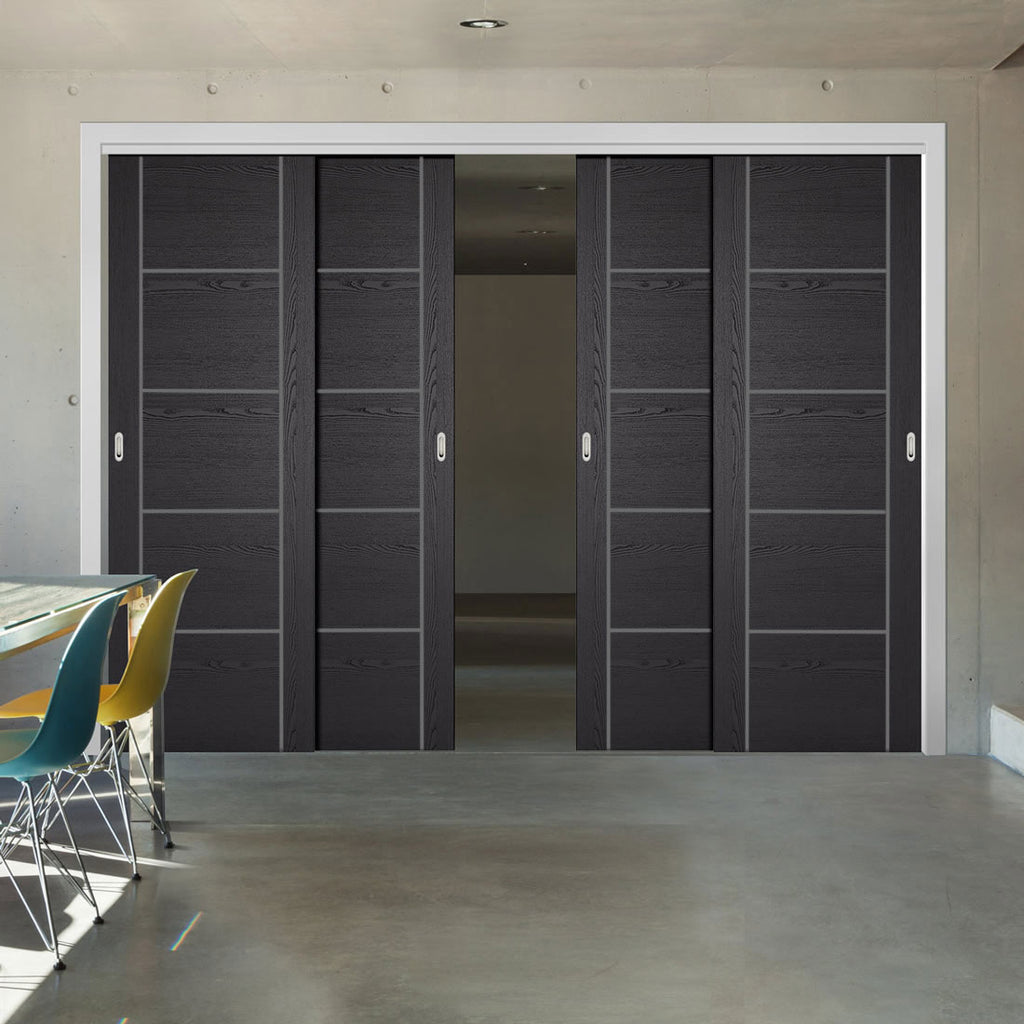 Four Sliding Maximal Wardrobe Doors & Frame Kit - Laminate Vancouver Black Door - Prefinished