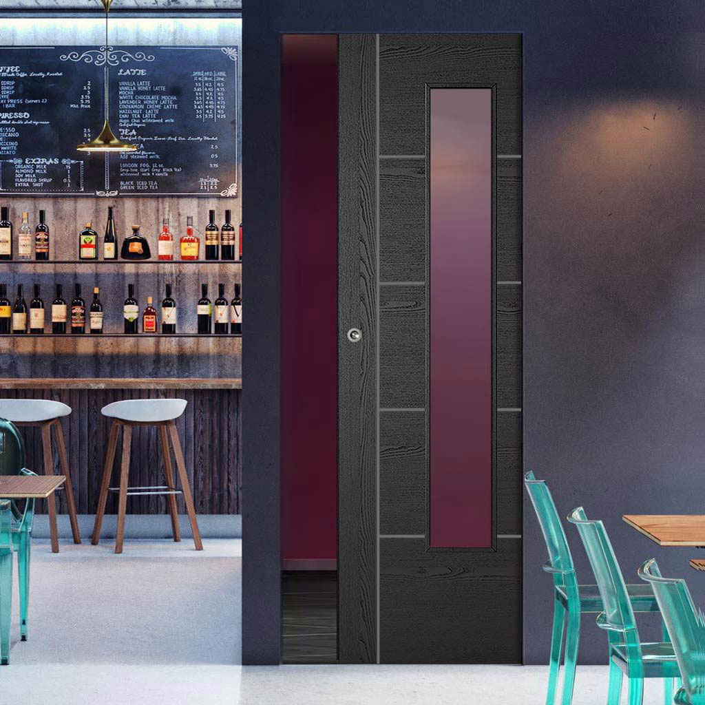 Laminate Vancouver Black Absolute Evokit Single Pocket Door - Prefinished - Clear Glass - Prefinished