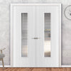 J B Kind Aria White Primed Flush Internal Door Pair - Clear Glass