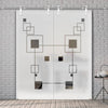 Double Glass Sliding Door - Solaris Tubular Stainless Steel Sliding Track & Geometric Zoom 8mm Obscure Glass - Clear Printed Design