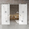 Double Glass Sliding Door - Solaris Tubular Stainless Steel Sliding Track & Geometric Zoom 8mm Obscure Glass - Obscure Printed Design