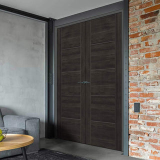 Image: J B Kind Laminates Tigris Cinza Dark Grey Coloured Internal Door Pair - Prefinished