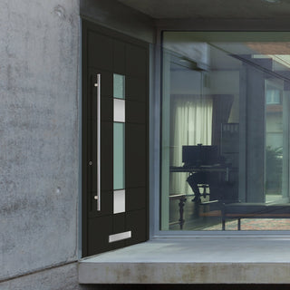 Image: External ThruSafe Aluminium Front Door - 1591 CNC Grooves & Stainless Steel - 7 Colour Options