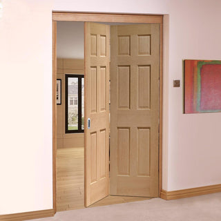 Image: Bespoke Thrufold Colonial Oak 6 Panel Folding 2+0 Door - No Raised Mouldings