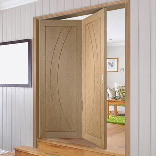 Image: Two Folding Doors & Frame Kit - Salerno Oak Flush 2+0 - Prefinished