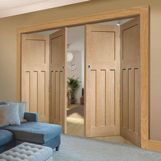 Image: Four Folding Doors & Frame Kit - DX 1930'S Oak Panel 2+2 - Prefinished